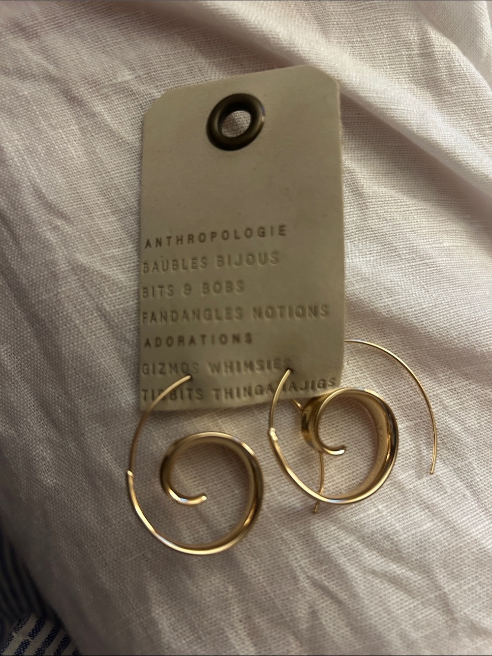 Anthropologie Polished Gold Spiral Drop Earrings
